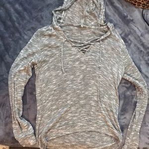 dark grey criss cross hooded sweater